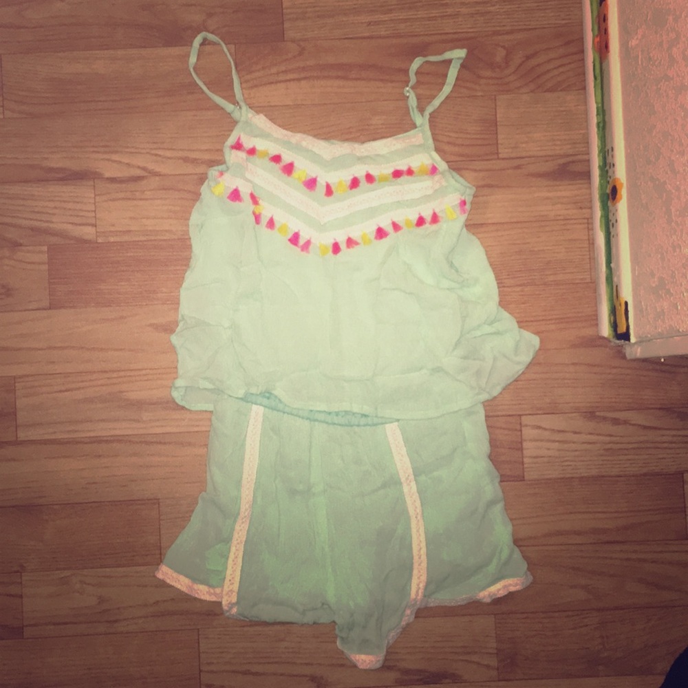 A light blue romper